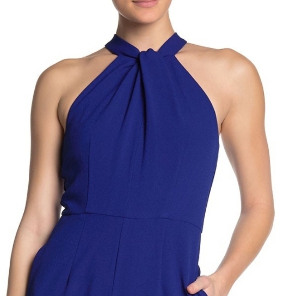 Sz 4 NWT Julia Jordan Sleeveless Halter Wide Leg Cobalt Blue Jumpsuit